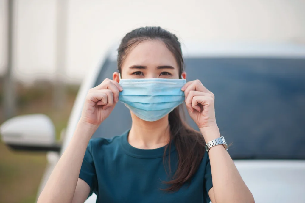 Girl wearing face mask