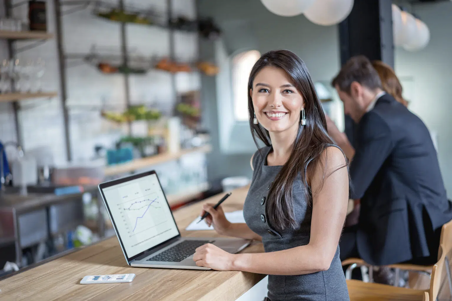 Woman analyzing business results