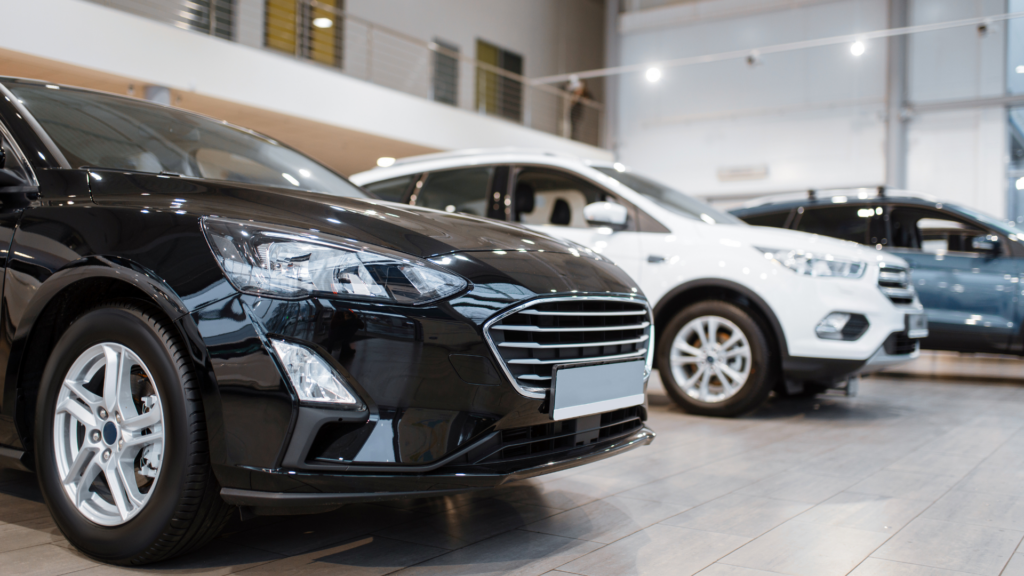 cars in a car dealership