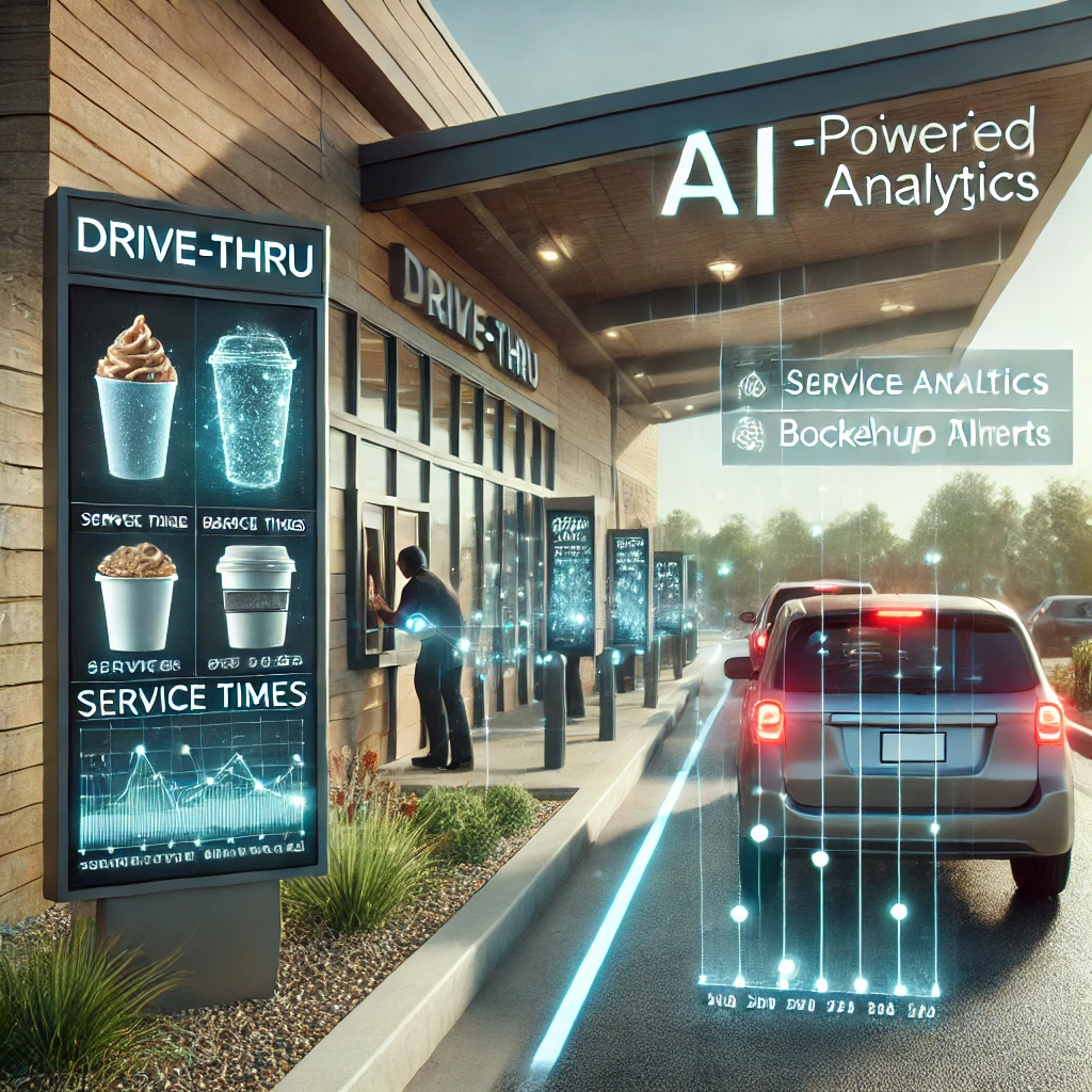car in drive thru with graphics overlaying it