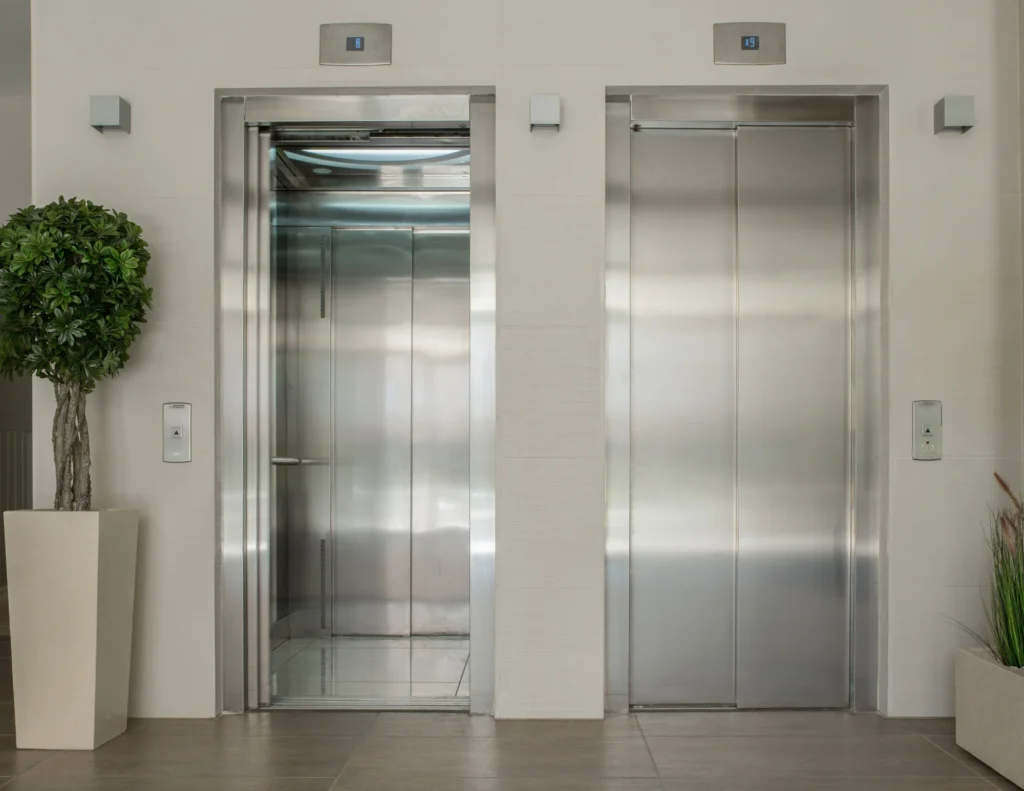 Silver elevators with plant
